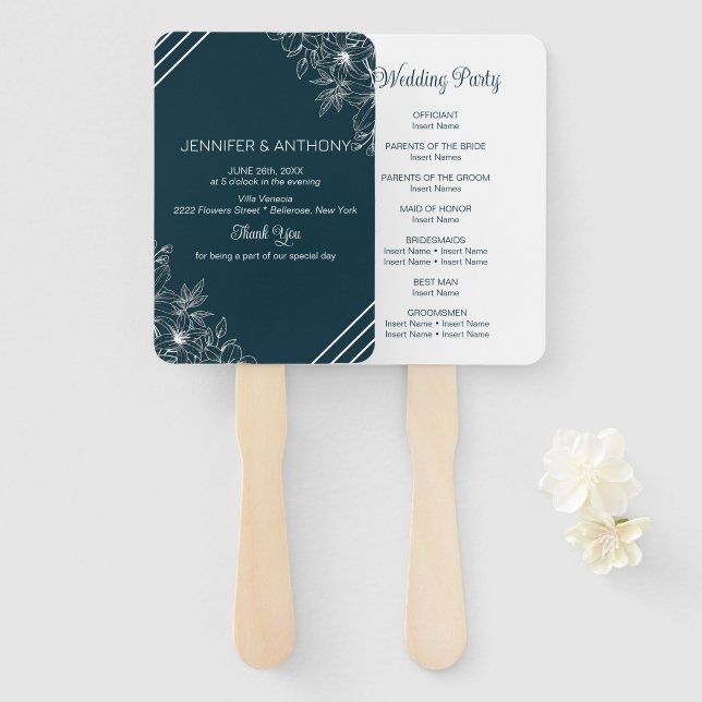 White Lilies Hand Drawn Fan (Front and Back)