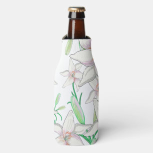 White Lilies Illustration  Bottle Cooler