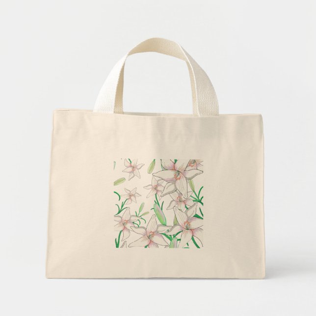 White Lilies Illustration    Mini Tote Bag (Front)