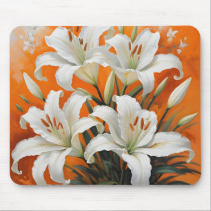 White lilies illustration mouse pad