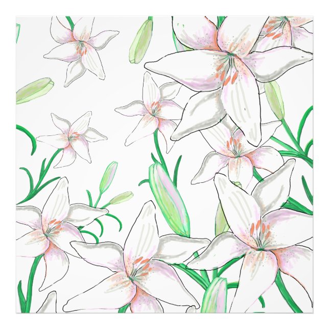 White Lilies Illustration  Photo Print (Front)