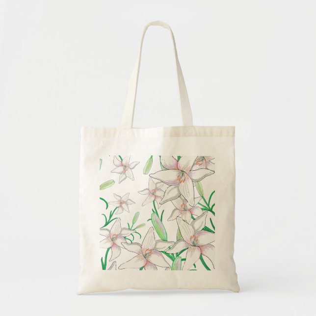 White Lilies Illustration  Tote Bag (Front)