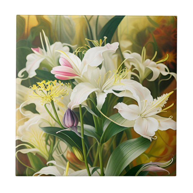 White Lilies in Bloom Ceramic Tile (Front)