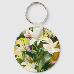 White Lilies in Bloom Key Ring