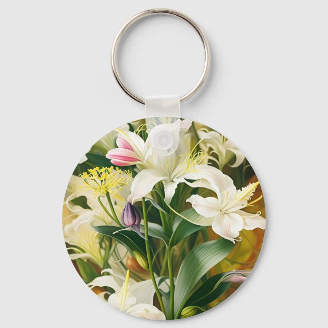 White Lilies in Bloom Key Ring (Front)