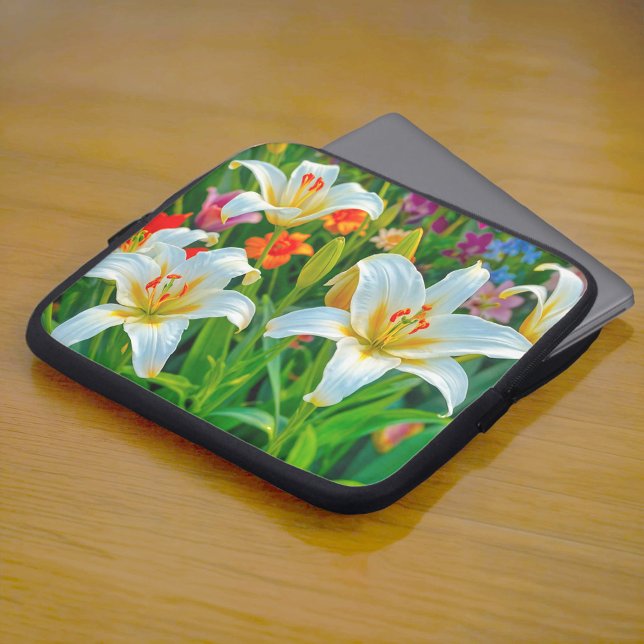 White Lilies Laptop Sleeve (Laptop sleeve with white lilies)
