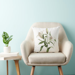 White Lilies Modern Botanical Art Design Cushion