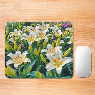 White Lilies Mouse Pad