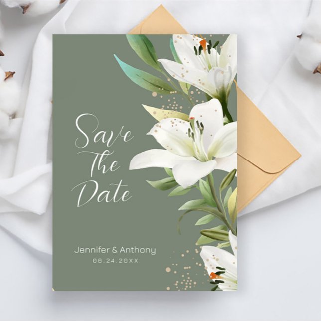 White Lilies on Smokey Green Background  Save The Save The Date (Creator Uploaded)