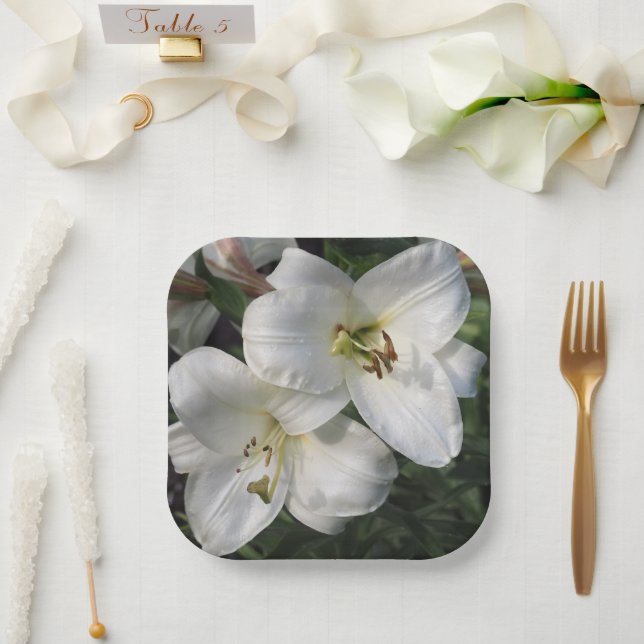 White Lilies Paper Plate (Wedding)