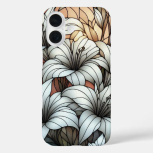 White Lilies Stain Glass Window Effect iPhone 16 Case