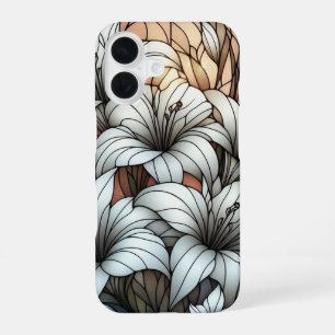 White Lilies Stain Glass Window Effect iPhone 16 Case