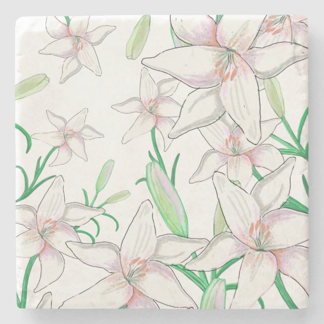 White Lilies  Stone Coaster (Front)