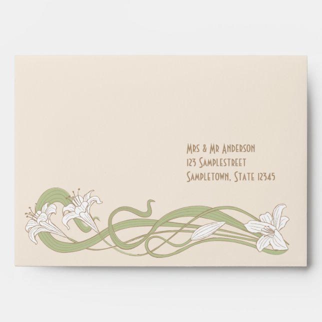 White Lilies Wedding RSVP Envelopes (Front)