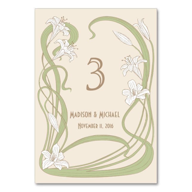 White Lilies Wedding Table Card (Front)