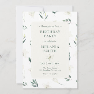 White liliy floral birthday invitation