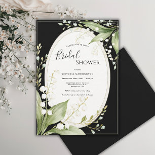 White Lillies of the Valley Black Bridal Invitation