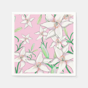 White Lillies on Pink Background Illustration Napkin