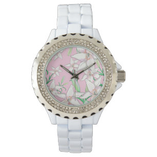 White Lillies on Pink Background Illustration Watch