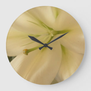 White Lillum Flower Photo Round (Large) Wall Clock