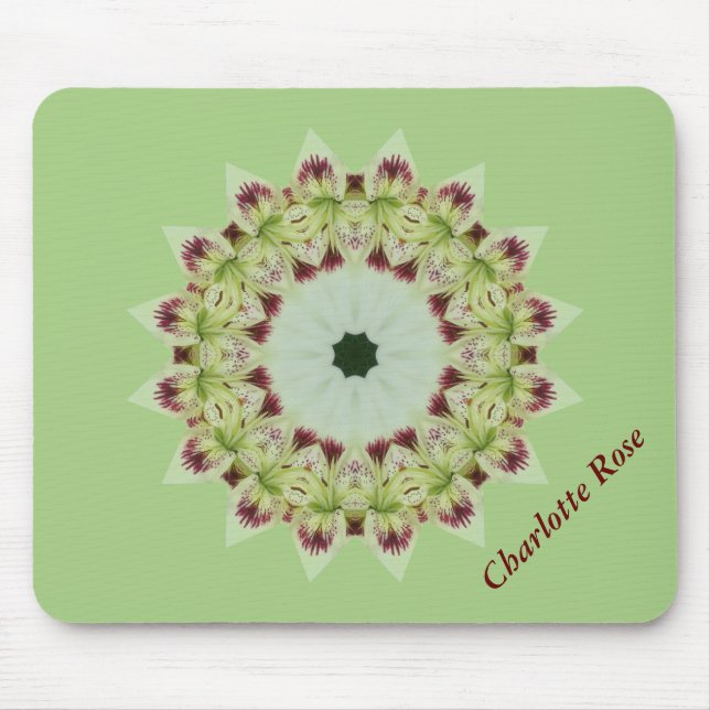 White Lily 16 Point Star Kaleidoscope Mouse Pad (Front)