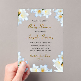 White Lily Acrylic Baby Shower Invitation Template