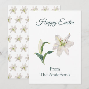 white lily and bud Happy easter Flat Holiday Card