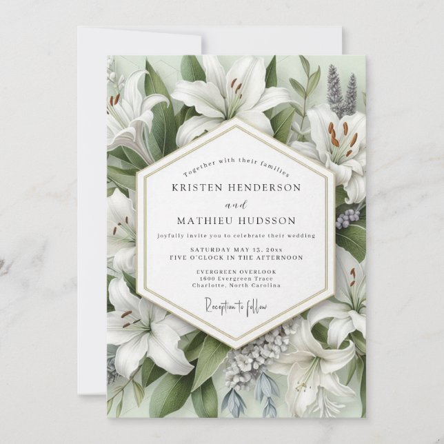 White Lily Botanical Romance Wedding Invitation (Front)