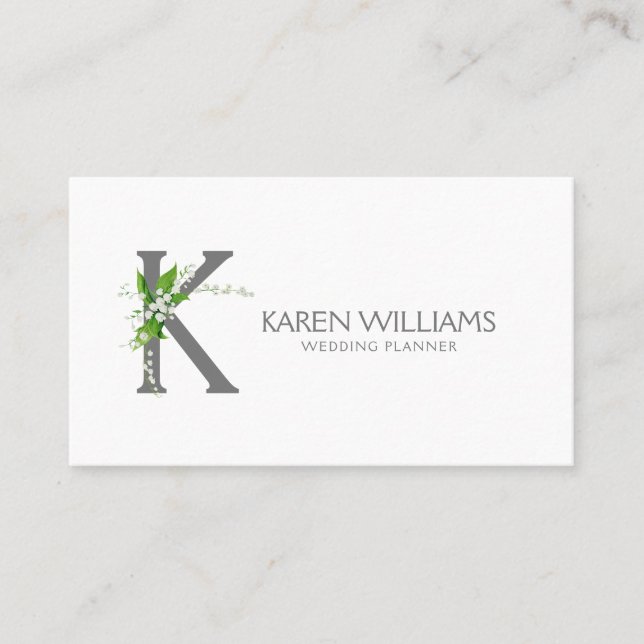 White lily bouquet floral monogram business card (Front)