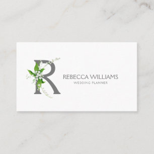White lily bouquet floral monogram letter R Business Card