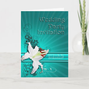 White lily bridesmaid Wedding Party card, Invitation