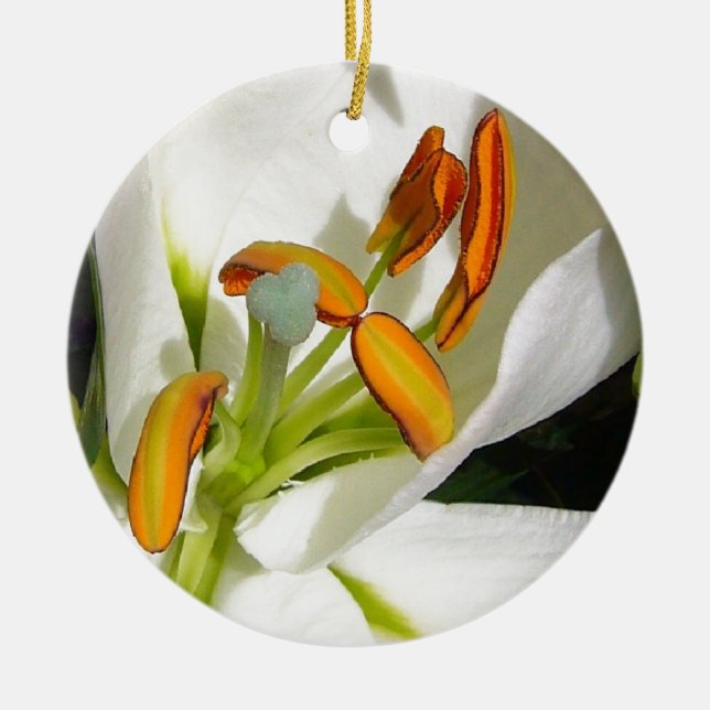 White Lily Ceramic Ornament (Front)