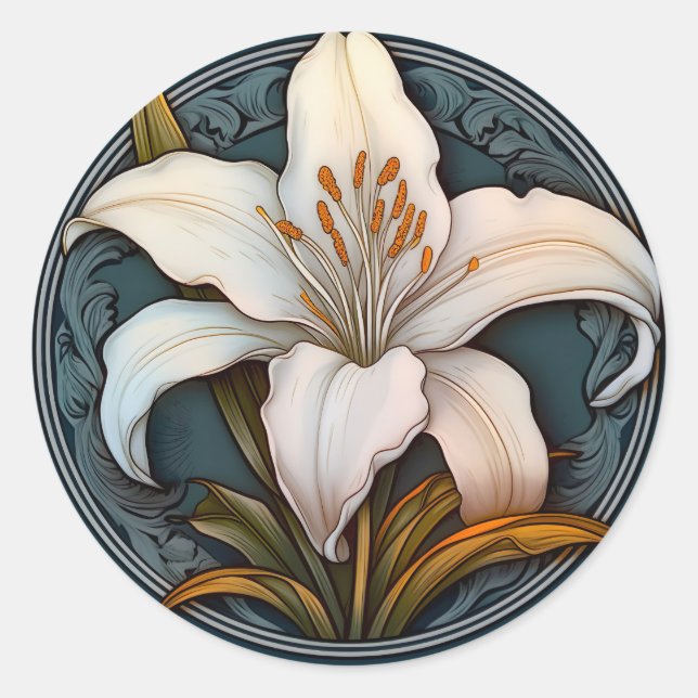White Lily  Classic Round Sticker (Front)