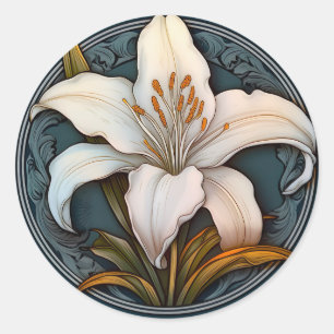 White Lily  Classic Round Sticker