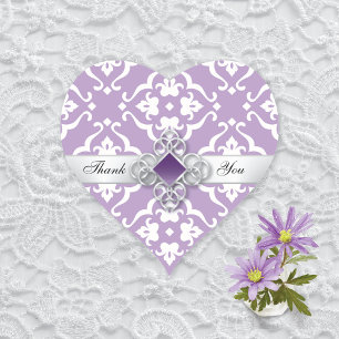 White Lily Damask Pattern Wedding Thank You Heart Sticker