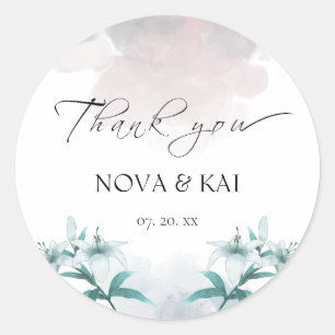 White Lily Elegant Floral Classic Round Sticker