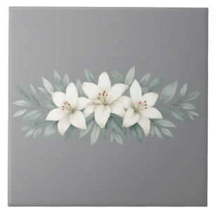 White Lily Floral Elegant Botanical Accent Ceramic Tile