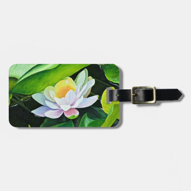 White Lily Floral Luggage Tag (Front Horizontal)