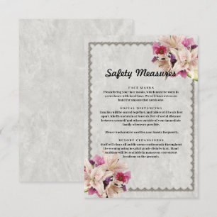 White Lily Floral Marble Safety Measures Enclosure Card