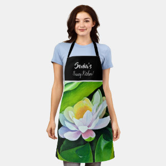 White Lily floral painting, Medium Apron