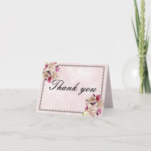 White Lily Floral Pink Marble Thank You Card