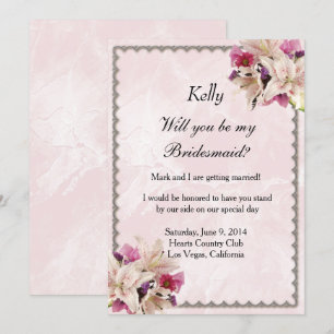 White Lily Floral Pink Marble Wedding Bridesmaid Invitation