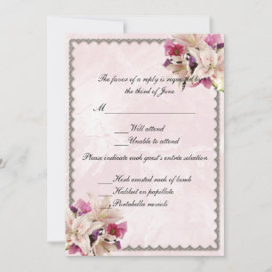 White Lily Floral Pink Marble Wedding Response Invitation