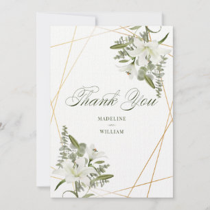 White Lily Floral Thank You Add Your Initials Invitation