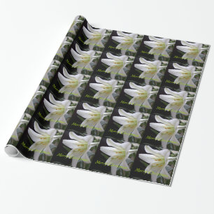 white lily flower Merry Christmas holiday Wrapping Paper