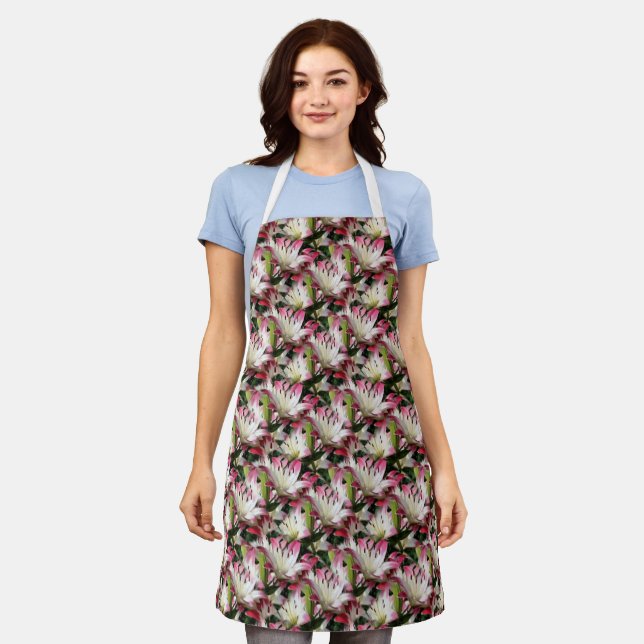 White Lily Flower Nature Pattern  Apron (Worn)