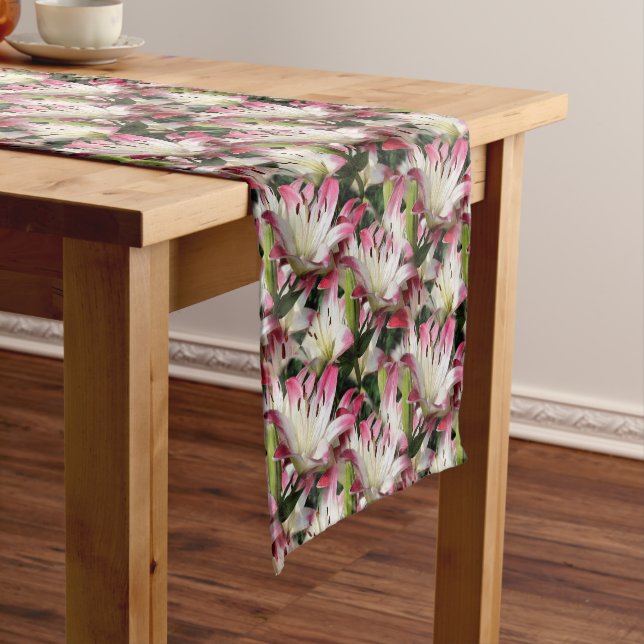White Lily Flower Nature Pattern   Short Table Runner (In Situ)