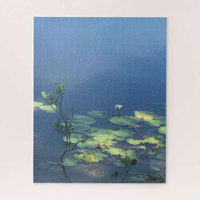 White Lily Flower on Blue Water Jigsaw Puzzle (Vertical)