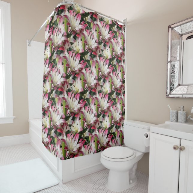 White Lily Flower Pattern Nature  Shower Curtain (In Situ)