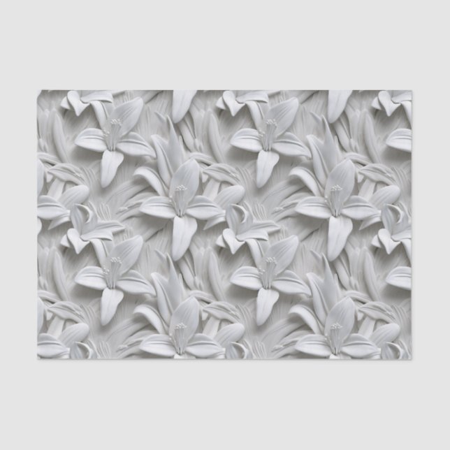 White Lily Flower Seamless Pattern Tissue Paper (Front)